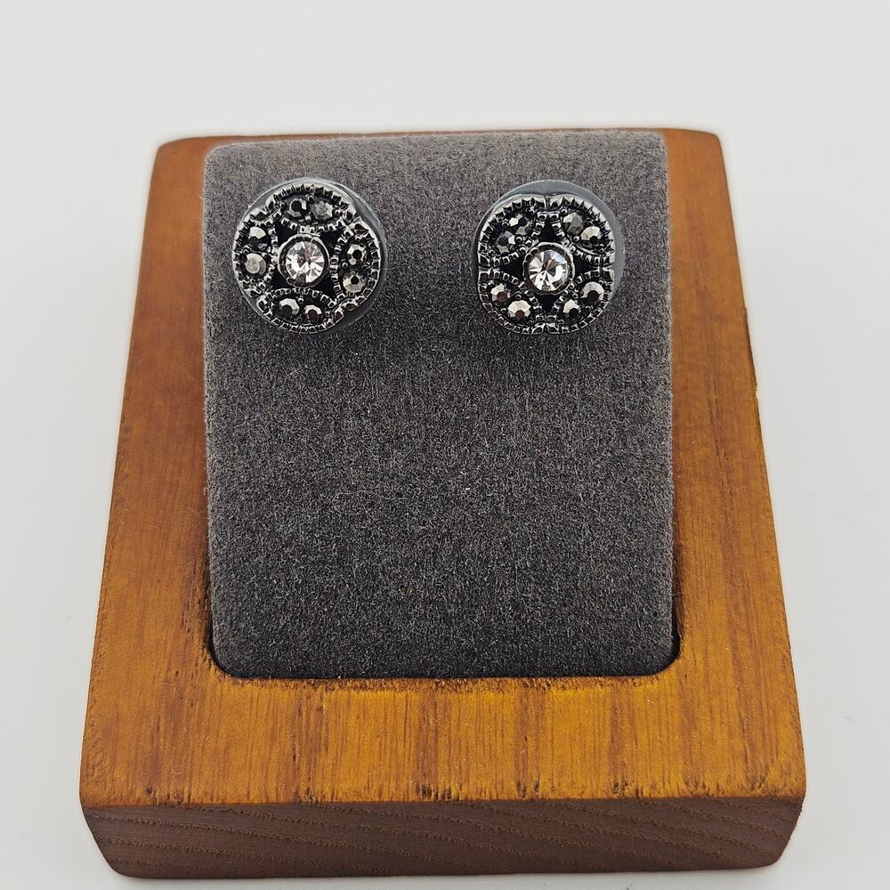 Liz Claiborne Silver Tone Crystal Encrusted Round Post Earrings Elegant Dressy
